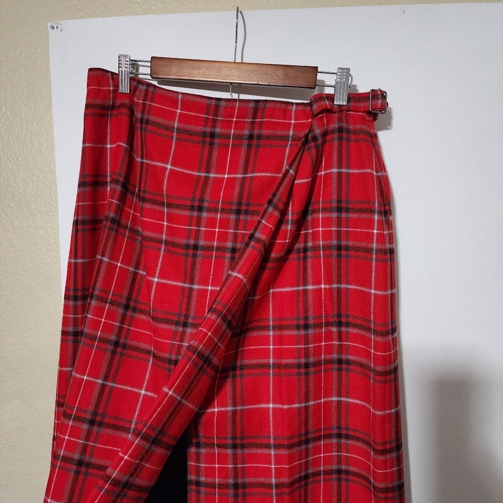 Liz Claiborne Crazy Horse Vintage Tartan Red Black Plaid Maxi Skirt - Picture 7 of 10